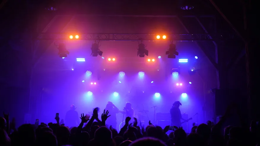 Arrêt sur image d'un tableau lumière dynamique d'un concert punk rock dans l'Aube.